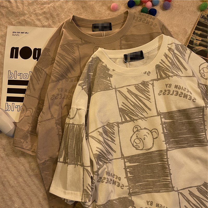 オーバーサイズTシャツ クマさん落書き風ゆったりトップス