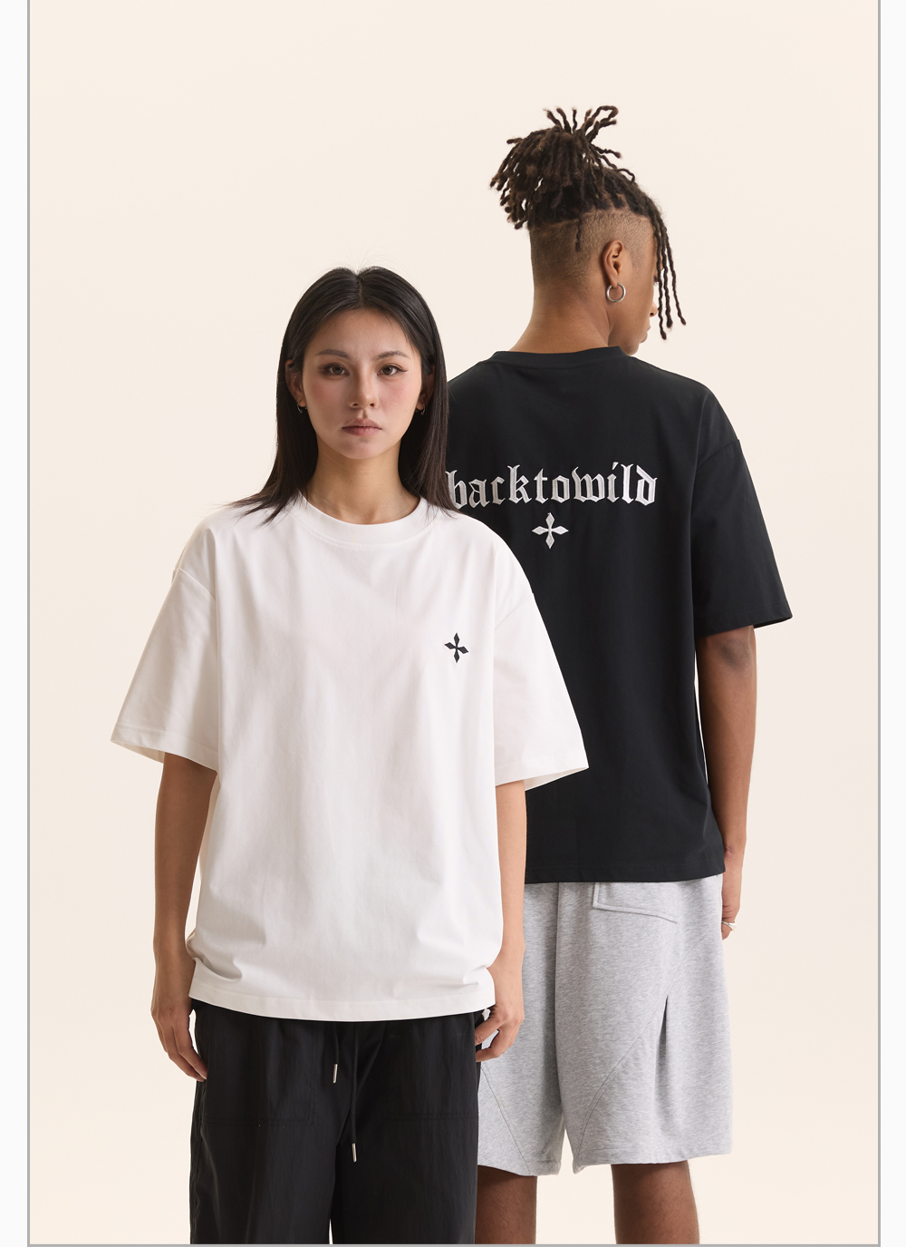 オーバーサイズTシャツ 古典文字バックプリントゆったりシャツ
