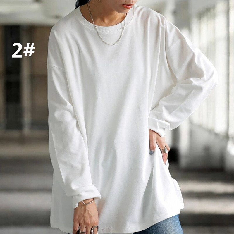 オーバーサイズTシャツ 秋新作 無地 ゆったり長袖カットソー レディース