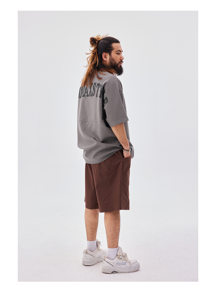オーバーサイズTシャツ 滲み文字バックプリント重ね着風Ｔシャツ