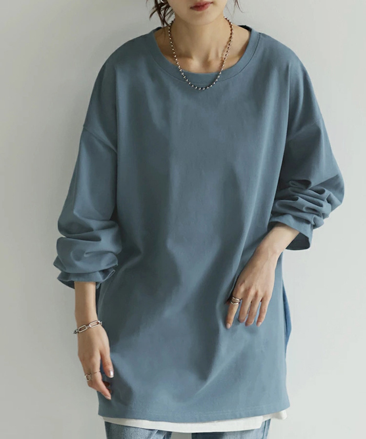 オーバーサイズTシャツ 秋新作 無地 ゆったり長袖カットソー レディース