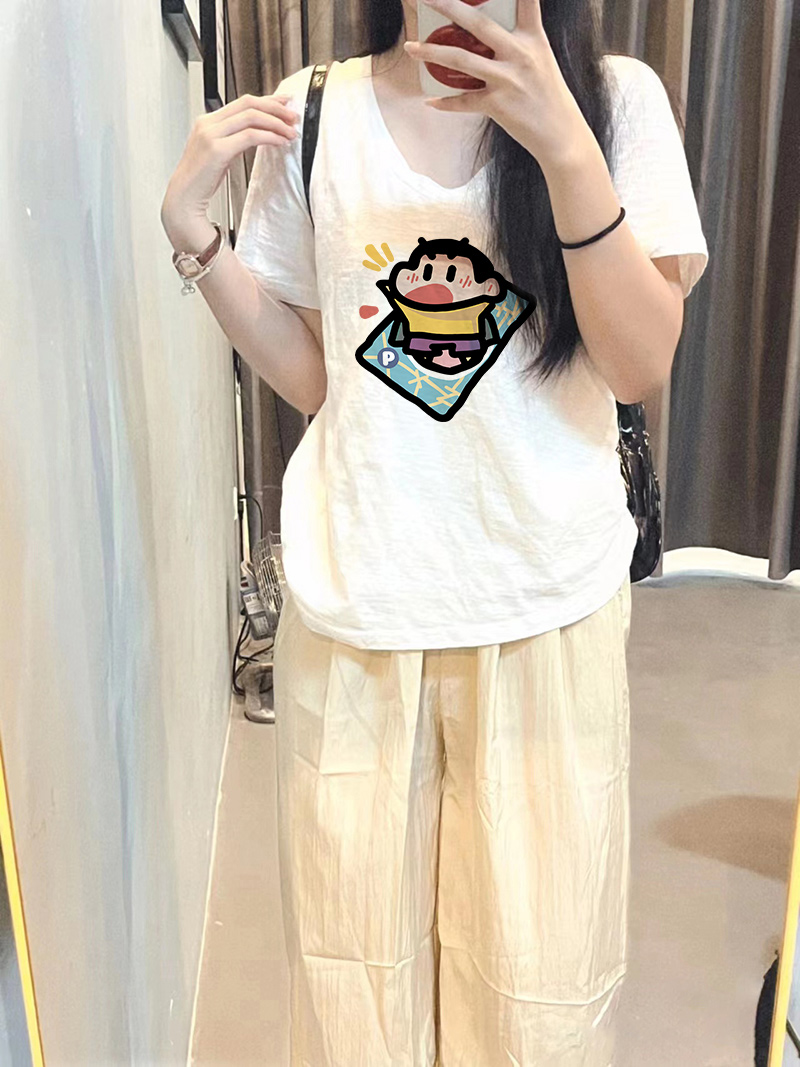 オーバーサイズTシャツ ゆるキャラ刺繍ゆったりTシャツ