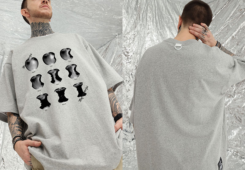 オーバーサイズTシャツ 月の満ち欠け柄 オーバーサイズ半袖Tシャツ 男女兼用 全7色