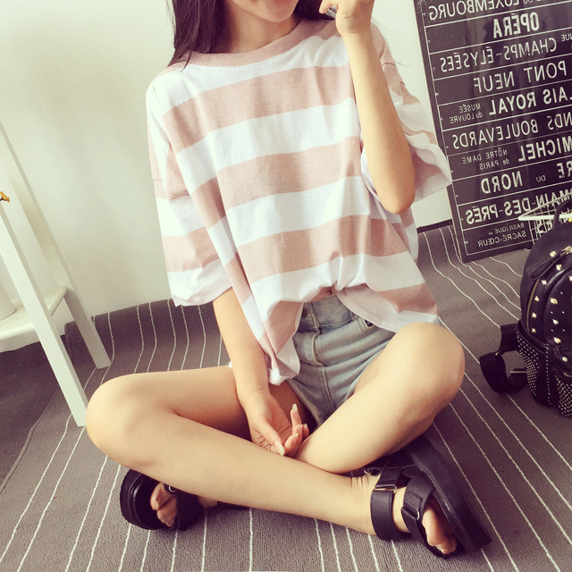 オーバーサイズTシャツ 太ボーダーゆったりシルエット半袖