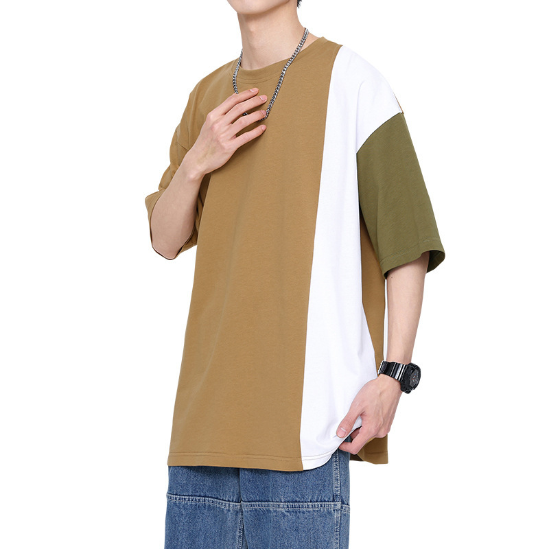 オーバーサイズTシャツ 切り替えデザイン メンズゆったりシルエット半袖