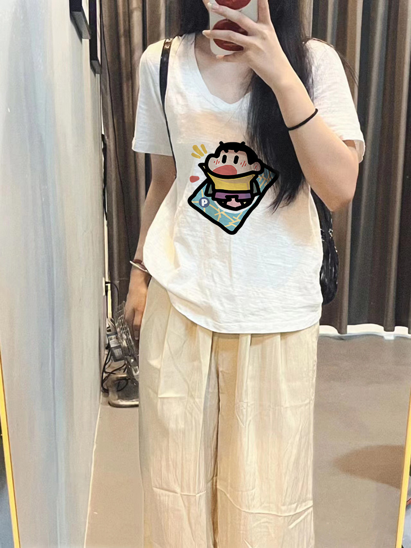 オーバーサイズTシャツ ゆるキャラ刺繍ゆったりTシャツ
