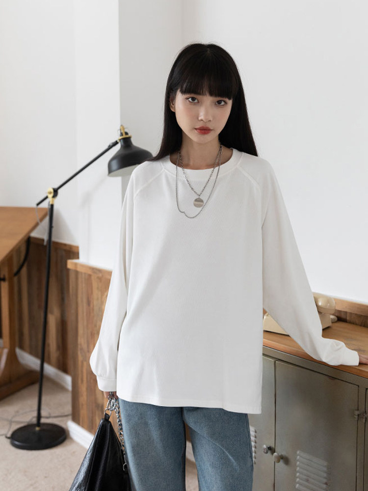 オーバーサイズTシャツ ゆったりラグランスリーブ長袖トップス