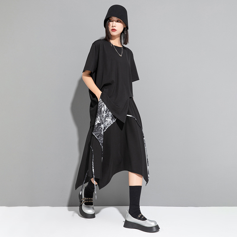 オーバーサイズTシャツ レディースアシンメトリー切替デザインワンピース