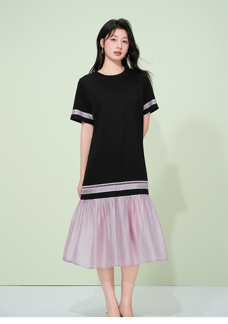 オーバーサイズTシャツ バイカラー切替裾フリルワンピース