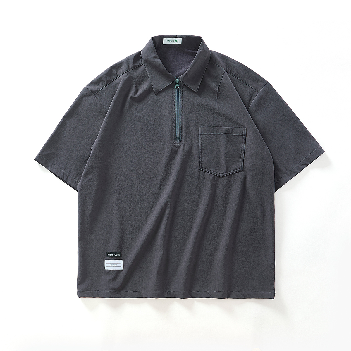 オーバーサイズTシャツ ハーフジップ襟付きポケットシャツ