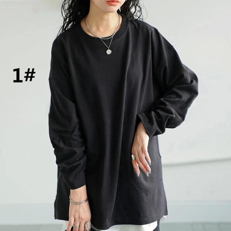 オーバーサイズTシャツ 秋新作 無地 ゆったり長袖カットソー レディース