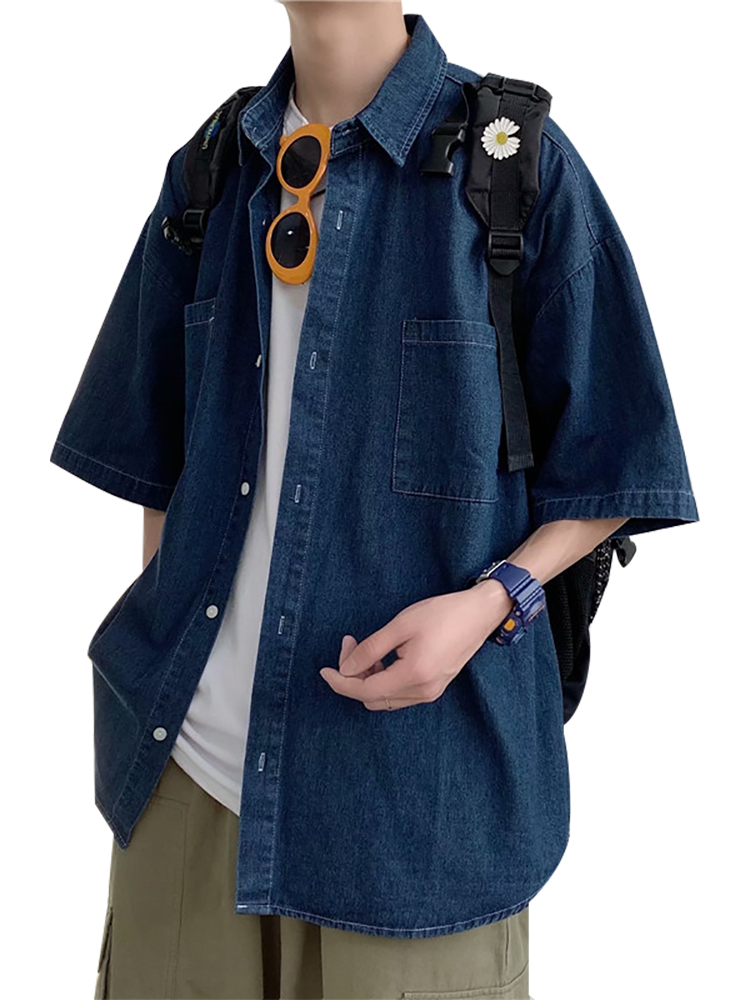 オーバーサイズTシャツ デニム風ゆったり半袖シャツ