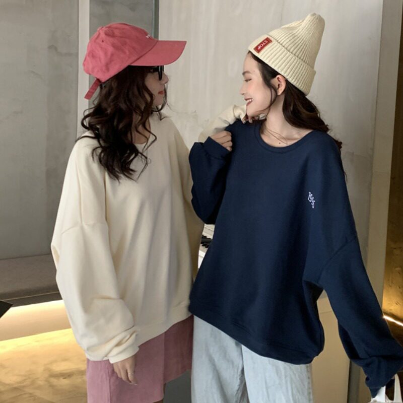 オーバーサイズTシャツ 数字刺繍入りゆったり裏起毛トレーナー