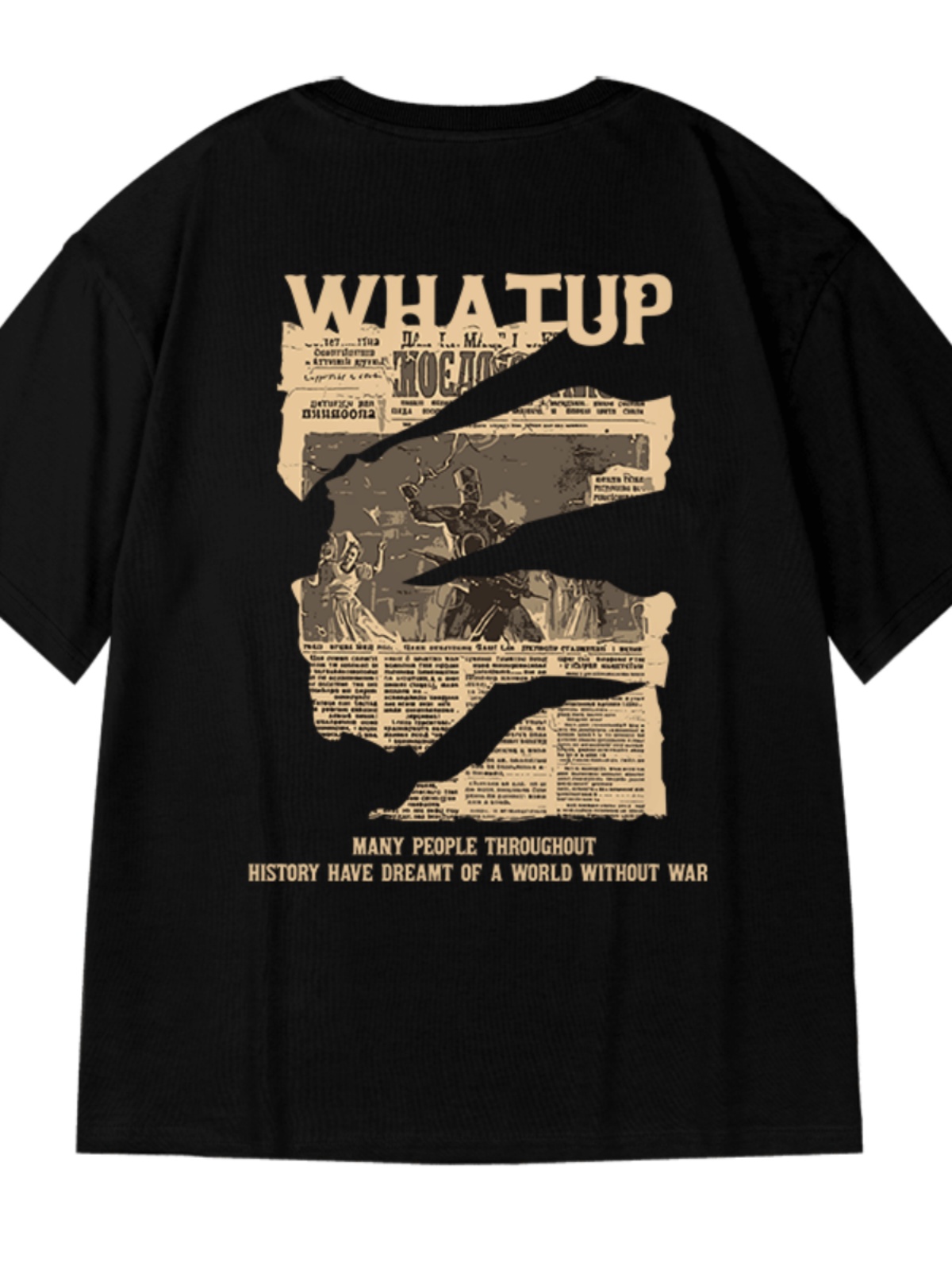 オーバーサイズTシャツ 平和宣言 レトロ新聞プリント Tシャツ
