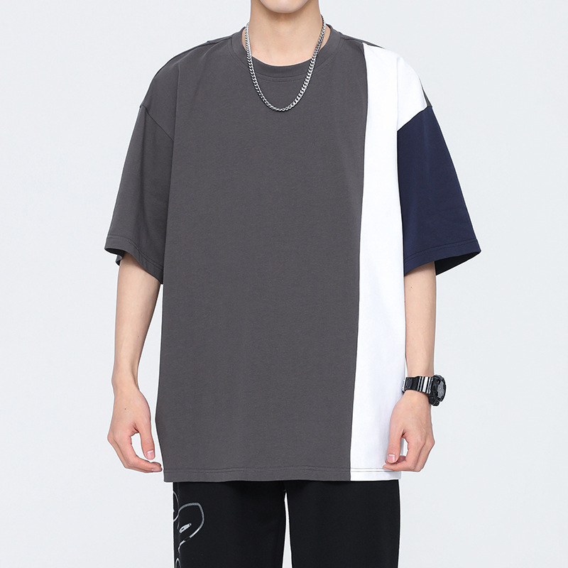オーバーサイズTシャツ 切り替えデザイン メンズゆったりシルエット半袖