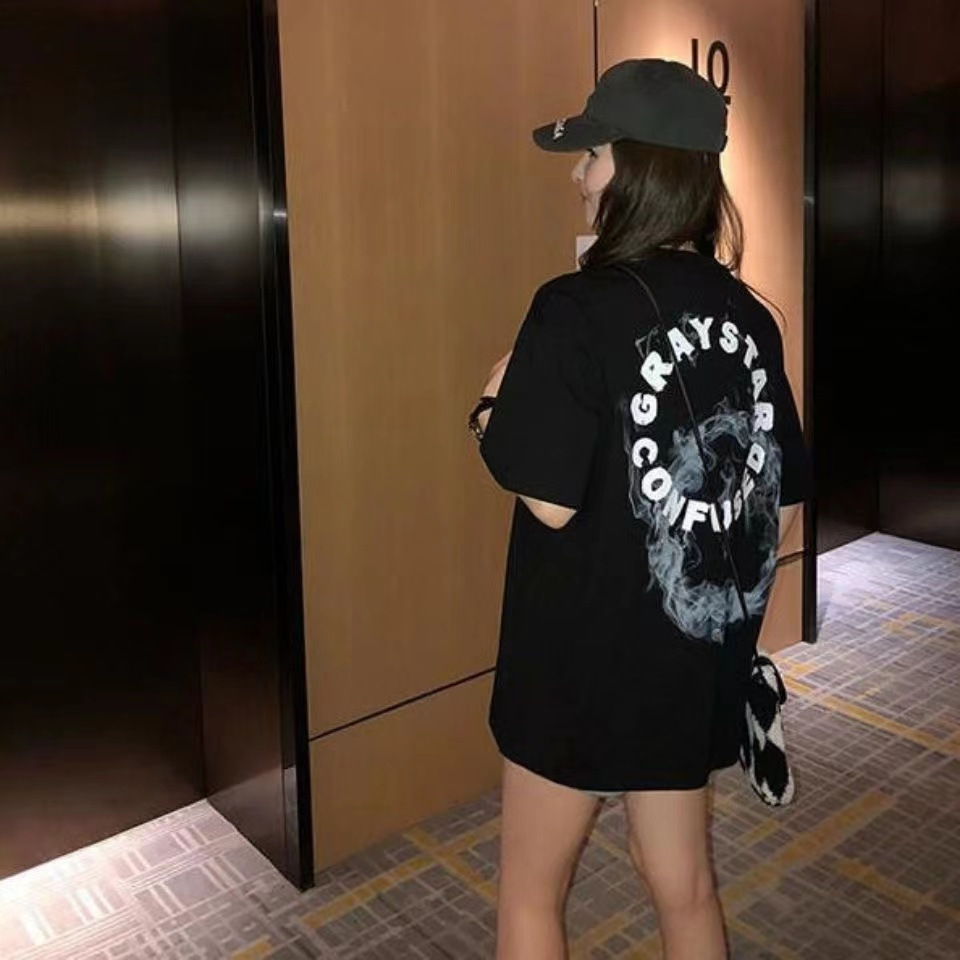 オーバーサイズTシャツ 煙のアート バックプリント レディースゆったりシャツ
