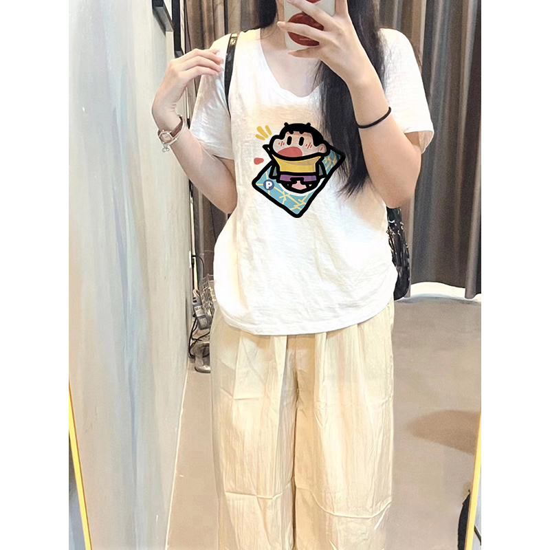 オーバーサイズTシャツ ゆるキャラ刺繍ゆったりTシャツ