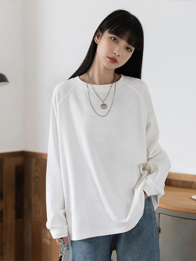 オーバーサイズTシャツ ゆったりラグランスリーブ長袖トップス