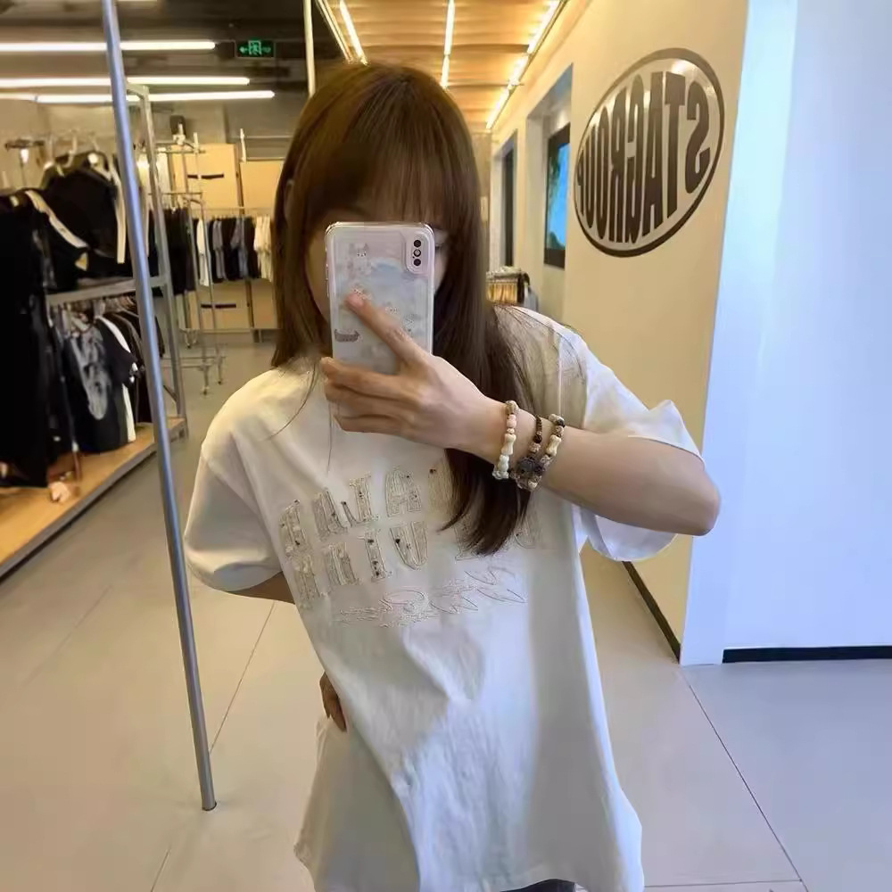 オーバーサイズTシャツ キラメキ刺繍ゆるシルエット半袖