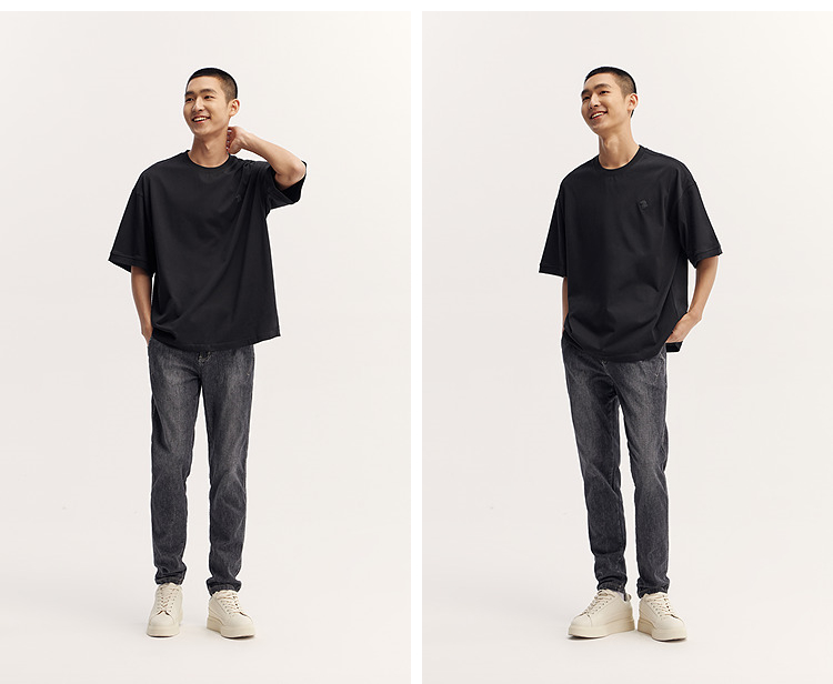 オーバーサイズTシャツ シンプル刺繍入りゆったり半袖カットソー