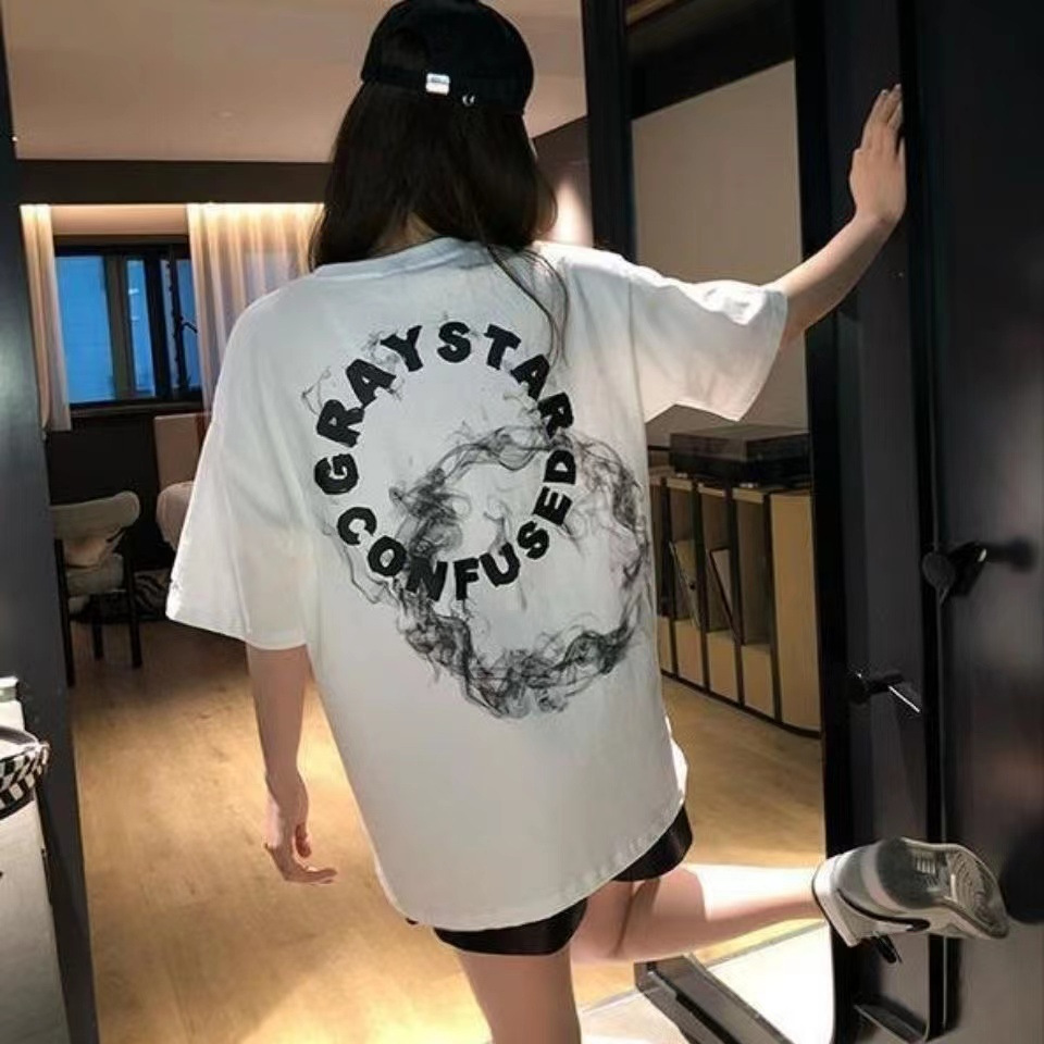 オーバーサイズTシャツ 煙のアート バックプリント レディースゆったりシャツ