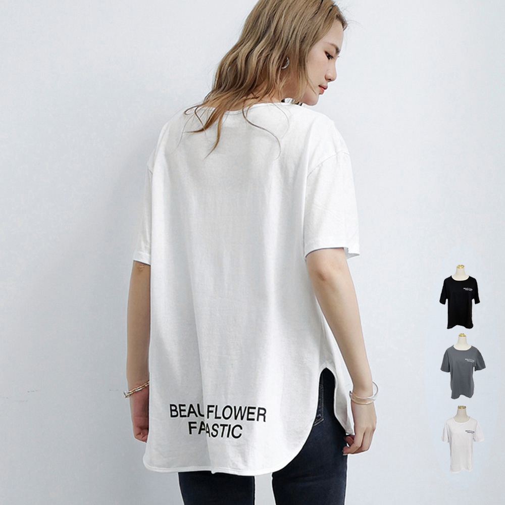 オーバーサイズTシャツ 韓国風ロゴ入りオーバーサイズ半袖シャツ レディース