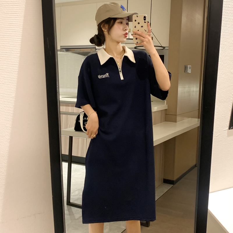 オーバーサイズTシャツ 襟付きゆったりポロワンピース