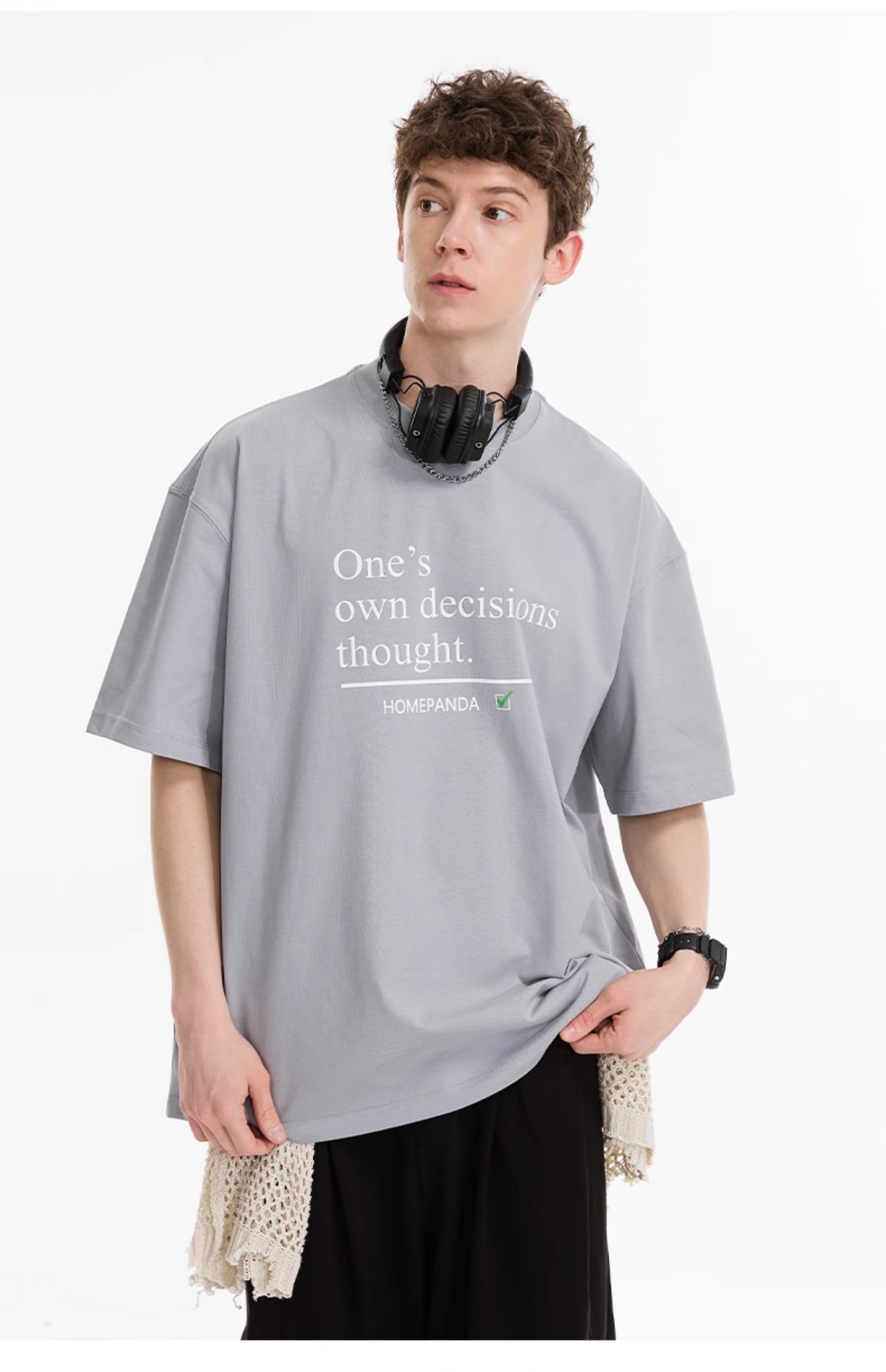 オーバーサイズTシャツ 自己決断メッセージプリントゆったり半袖