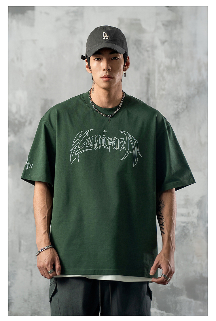 オーバーサイズTシャツ 幻影翼文字 ゆったりシルエット