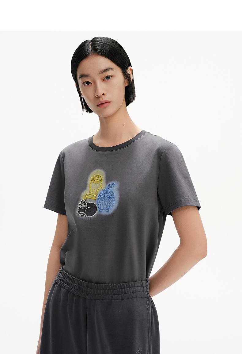 オーバーサイズTシャツ 芸術的イラスト入りゆるシルエット半袖