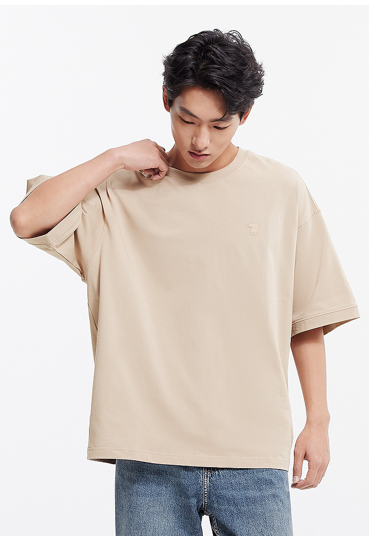 オーバーサイズTシャツ シンプル刺繍入りゆったり半袖カットソー
