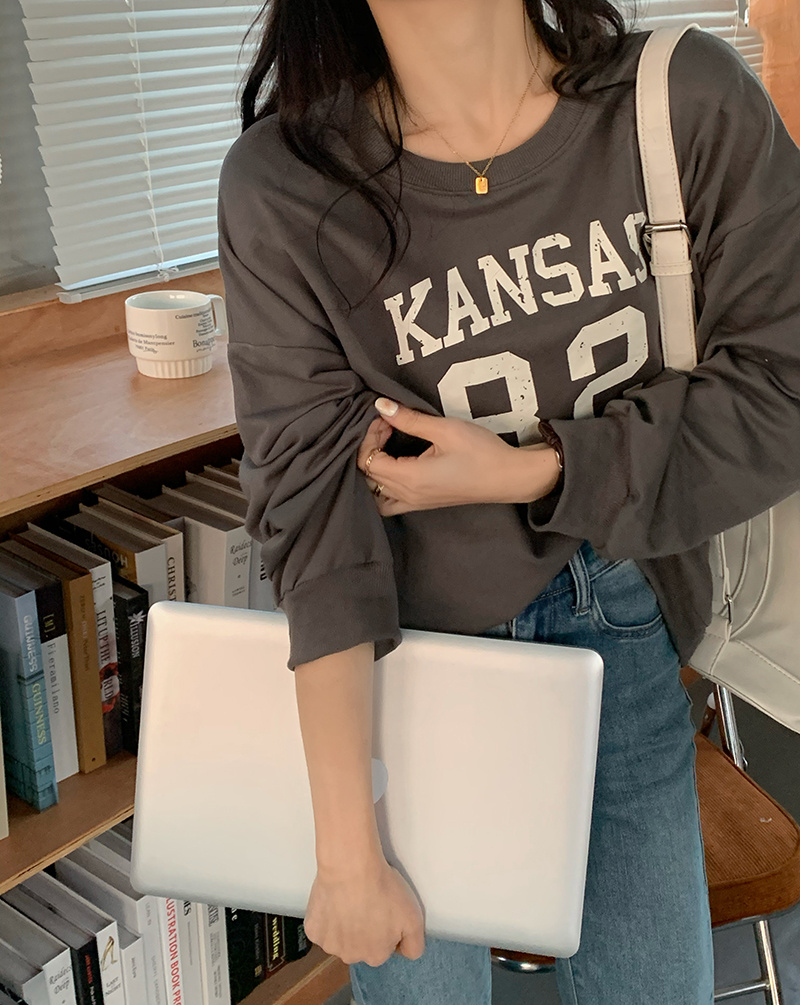 オーバーサイズTシャツ 韓国風ロゴプリント長袖オーバーサイズ