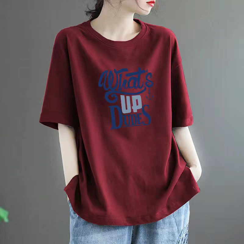 オーバーサイズTシャツ レディースカジュアルロゴプリント半袖ゆったりトップス