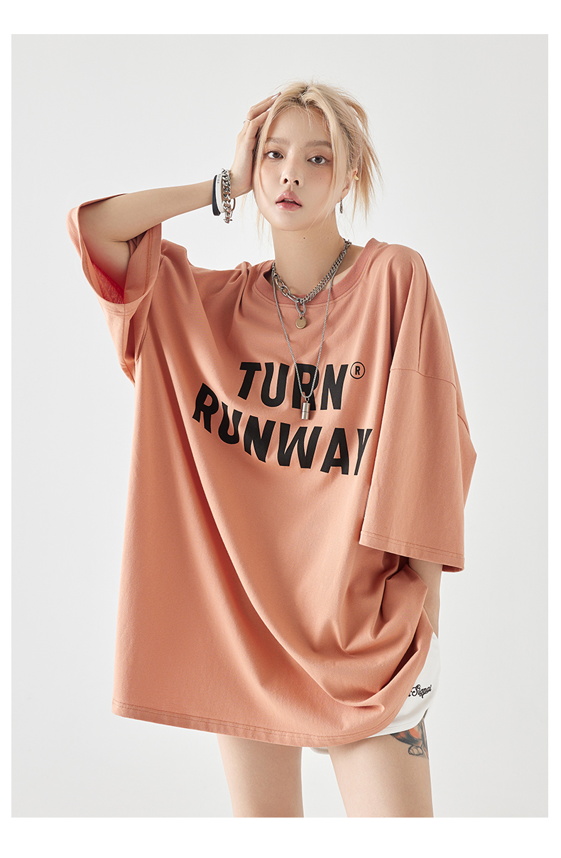 オーバーサイズTシャツ ロゴデザイン ゆったりミニワンピース