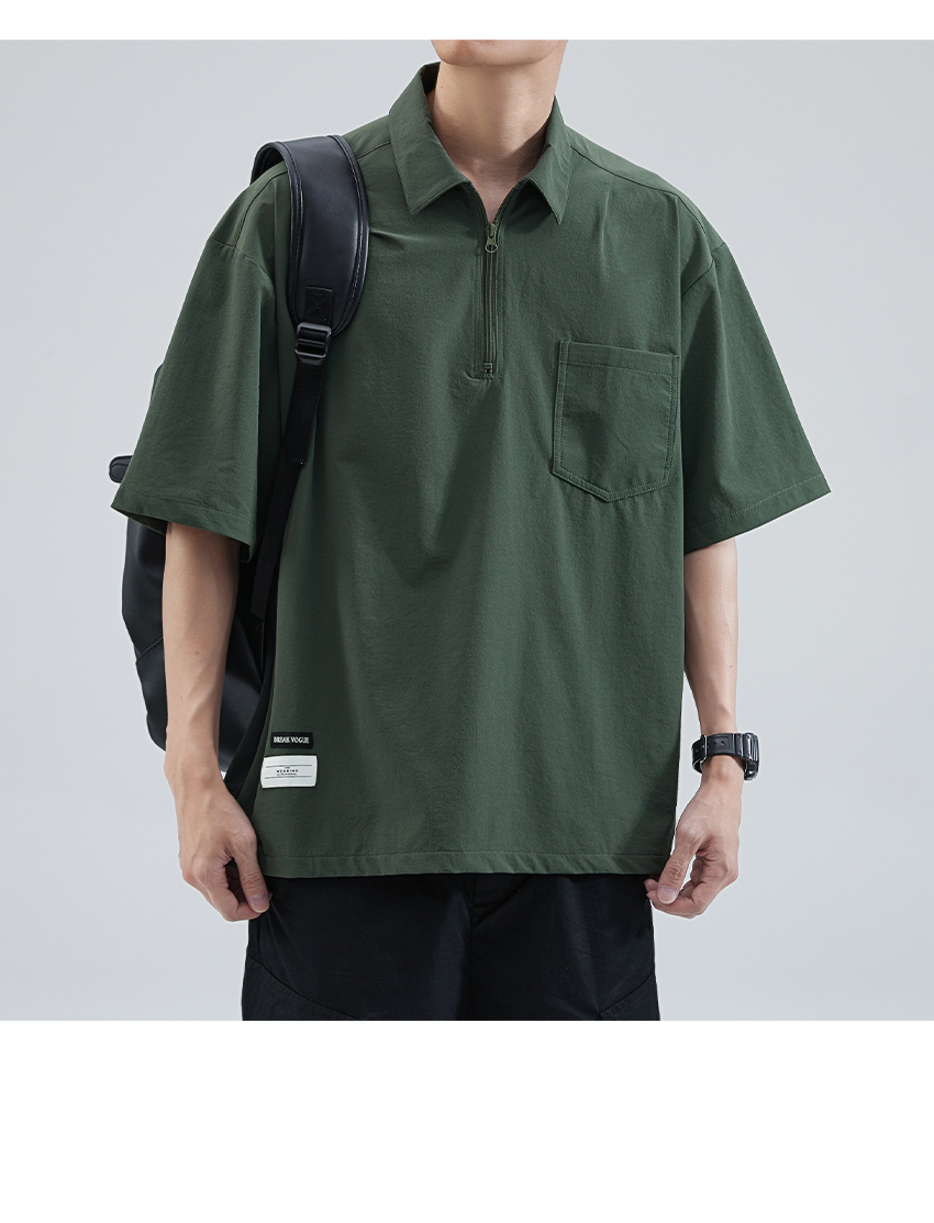 オーバーサイズTシャツ ハーフジップ襟付きポケットシャツ