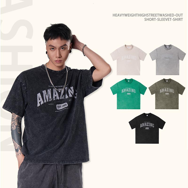 オーバーサイズTシャツ メンズ 古着風ウォッシュ加工 半袖カットソー 
