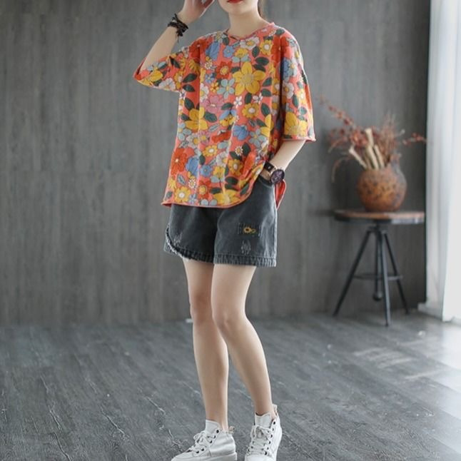 オーバーサイズTシャツ 花園の詩 ゆったりトップス