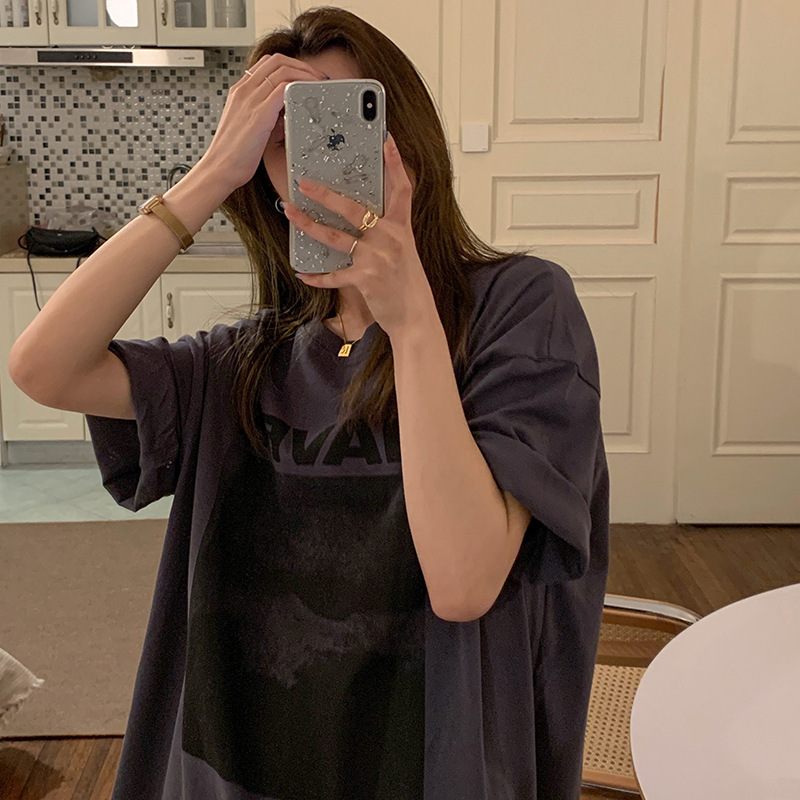 オーバーサイズTシャツ 波模様プリントレディースゆったりシルエット半袖