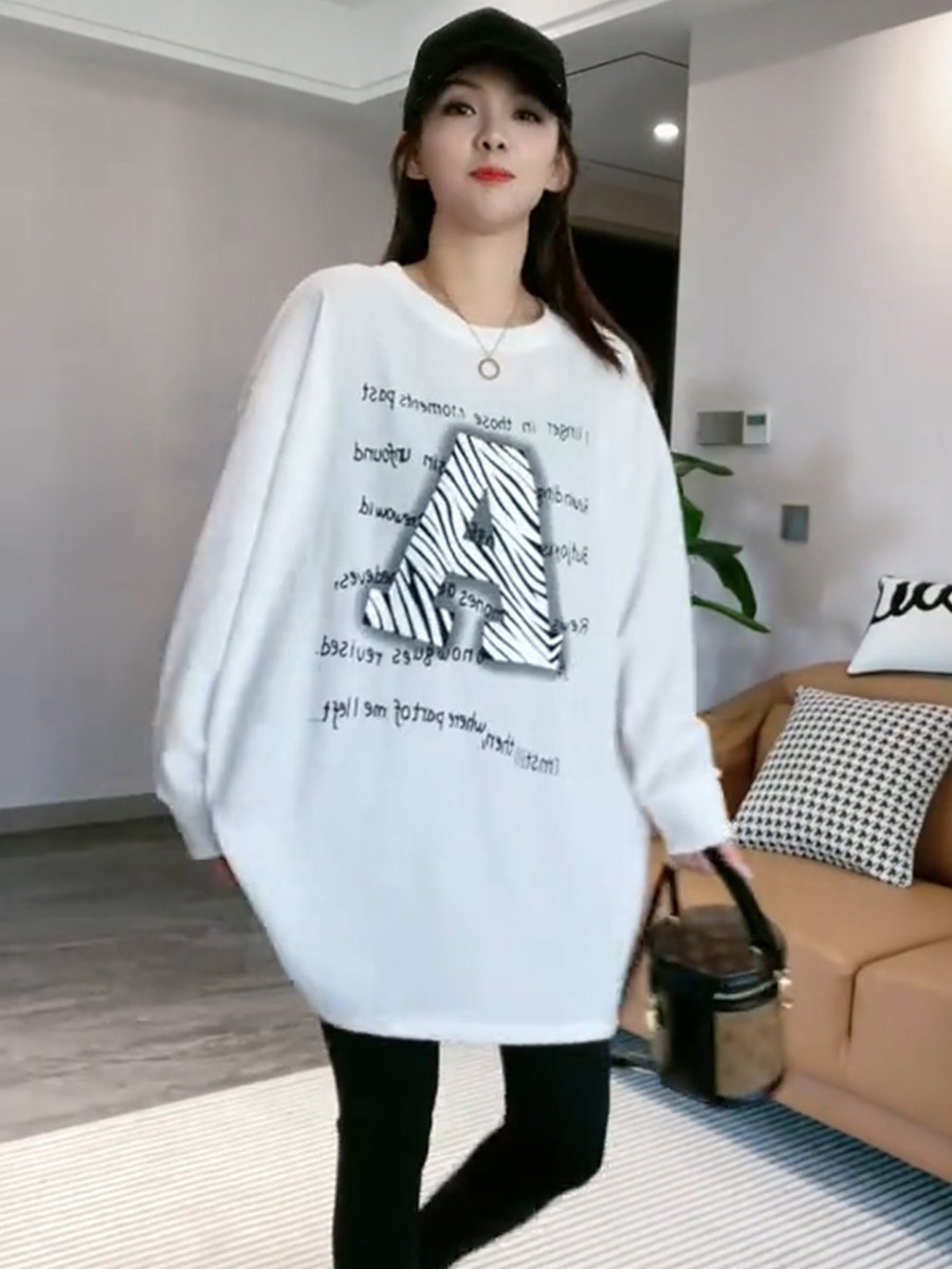 オーバーサイズTシャツ 幾何学模様プリント長袖ゆったりトップス