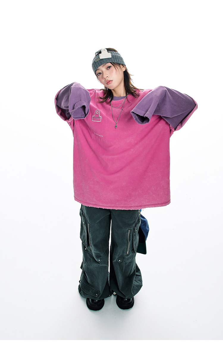 オーバーサイズTシャツ ヴィンテージ風ポケット付きゆるシルエット