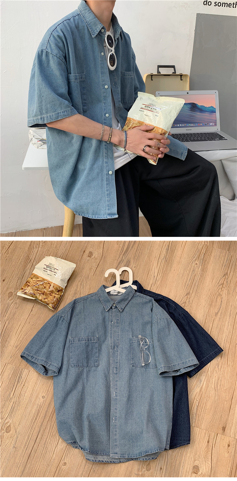 オーバーサイズTシャツ デニム風ゆったり半袖シャツ