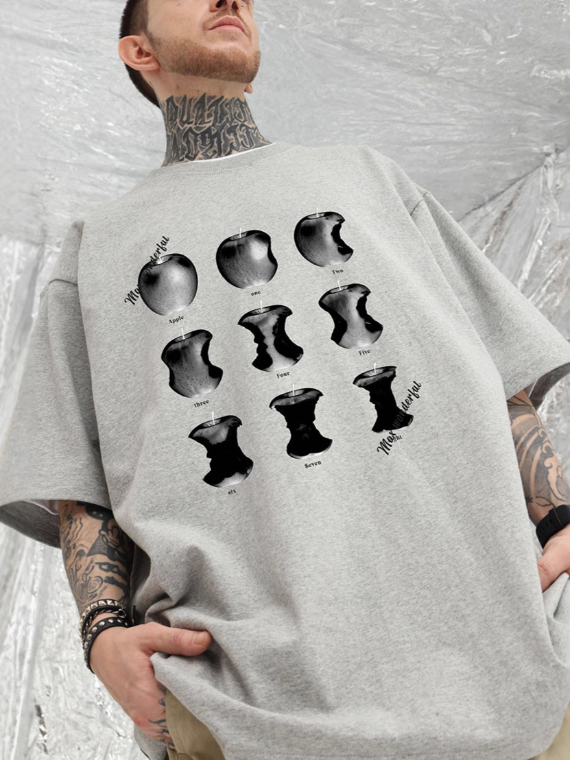 オーバーサイズTシャツ 月の満ち欠け柄 オーバーサイズ半袖Tシャツ 男女兼用 全7色