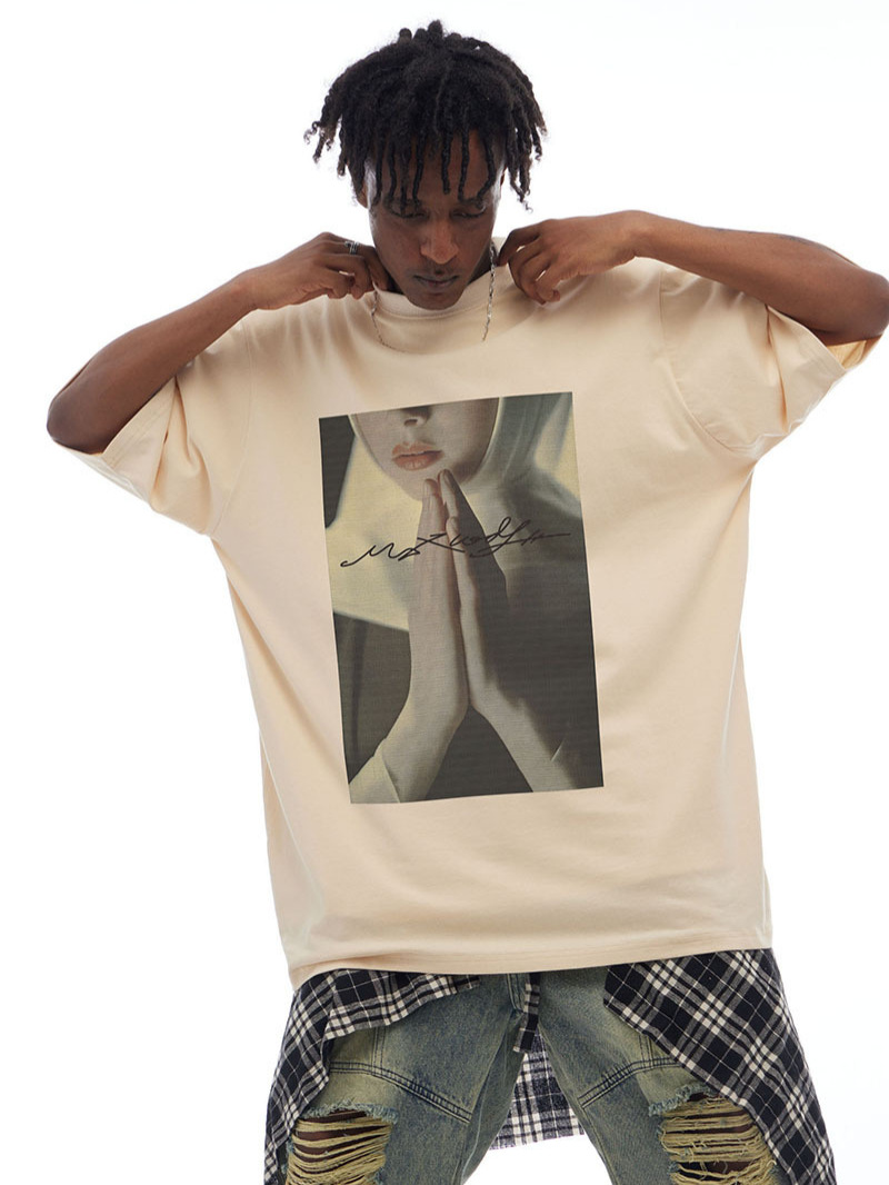 オーバーサイズTシャツ 人物写真プリント オーバーサイズ半袖シャツ 男女兼用 全七色