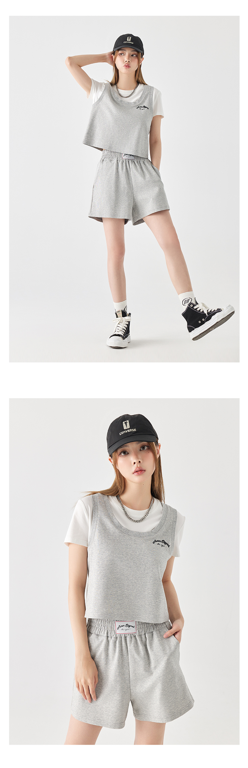 オーバーサイズTシャツ 重ね着風ベスト＆ショートパンツセット