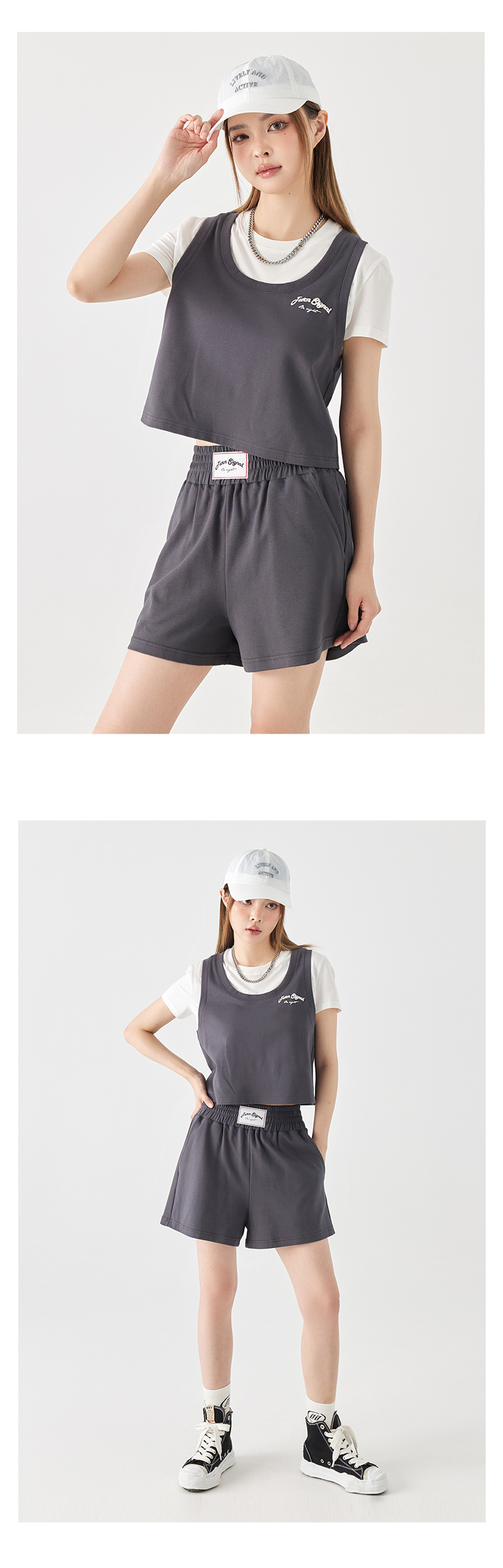 オーバーサイズTシャツ 重ね着風ベスト＆ショートパンツセット