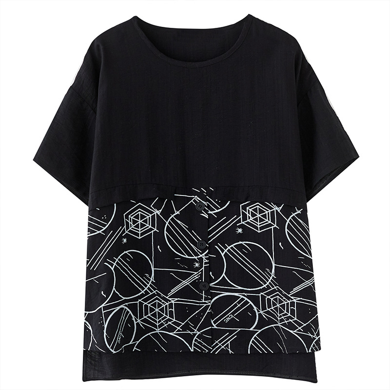オーバーサイズTシャツ レディース幾何学模様切替デザインゆったり半袖
