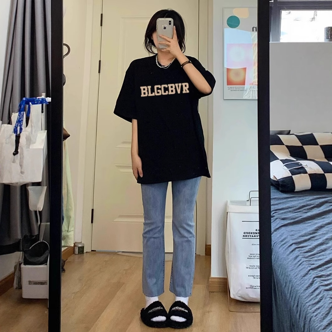 オーバーサイズTシャツ パズルモチーフ ゆったり半袖シャツ