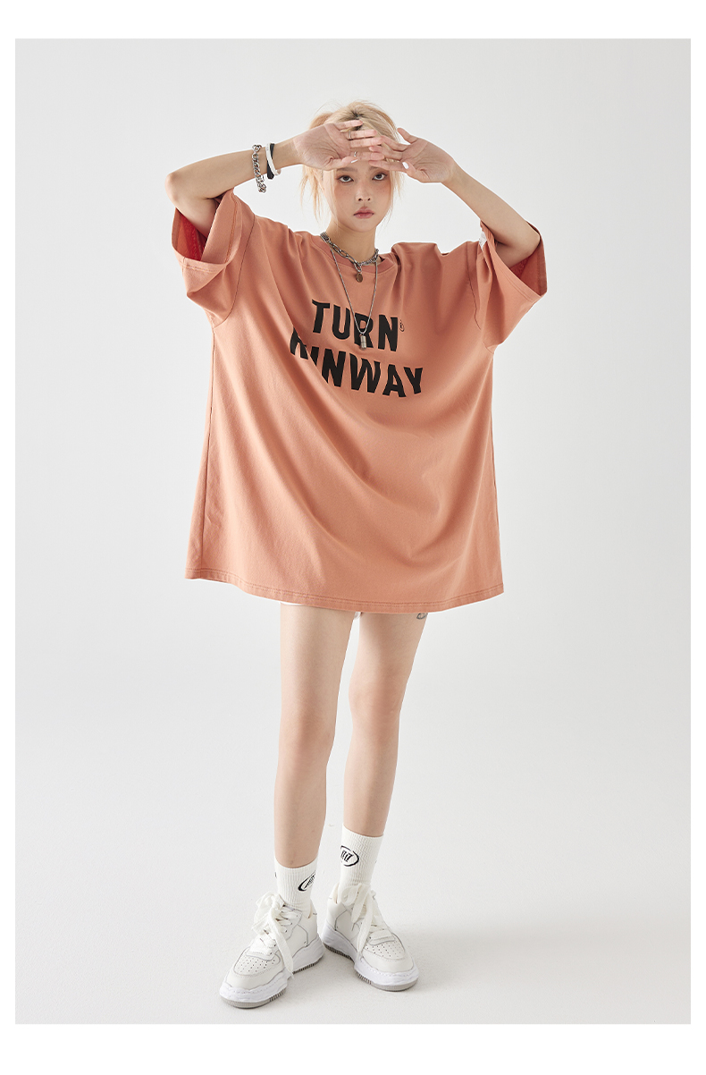 オーバーサイズTシャツ ロゴデザイン ゆったりミニワンピース