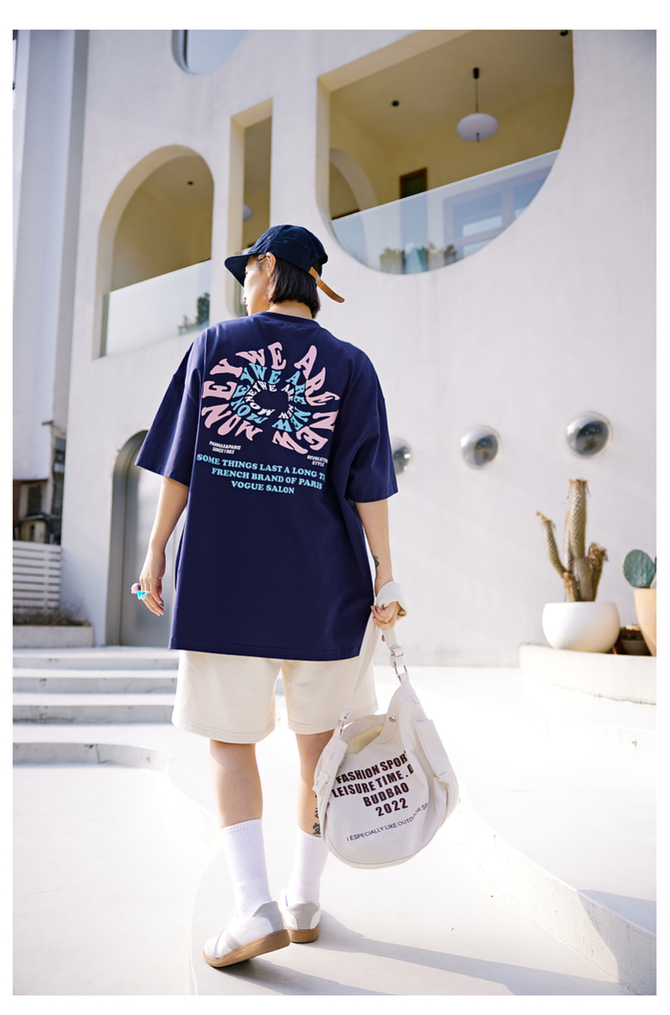 オーバーサイズTシャツ 夏空ワンポイント刺繍ゆったりＴシャツ