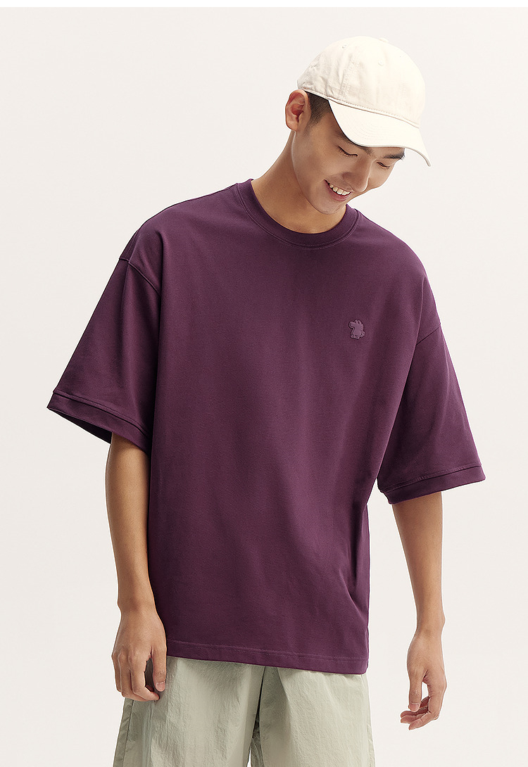 オーバーサイズTシャツ シンプル刺繍入りゆったり半袖カットソー